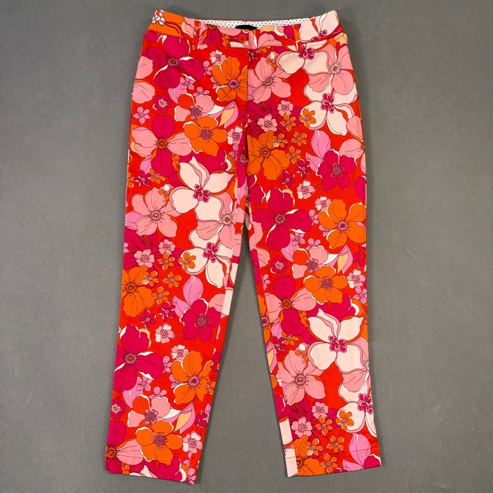 Talbots Perfect Crop Pant Red Pink Orange Floral Print Size 2 Retro 60s Style